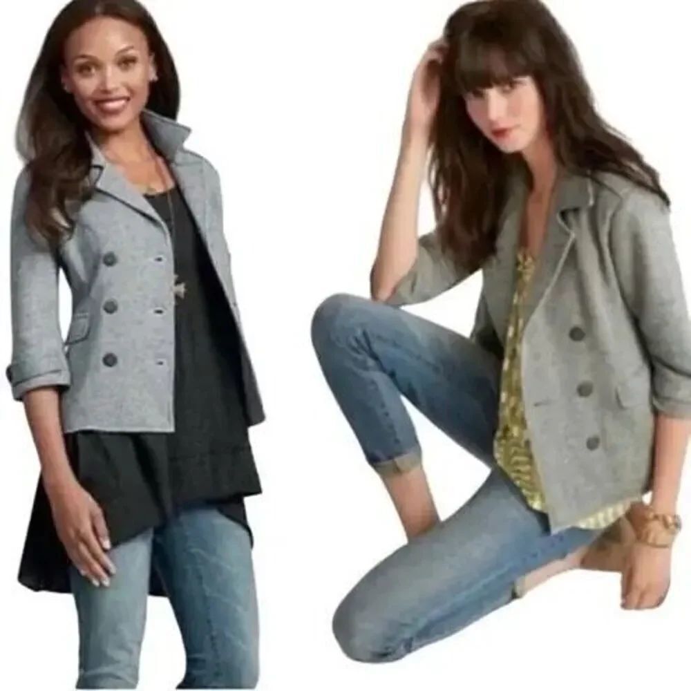 CAbi Heathery Gray Knit Shrunken Peacoat Size M Normcore, Nautical